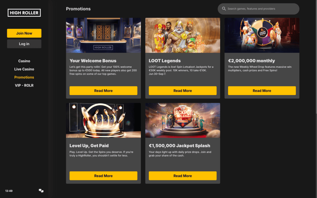 Highroller casino homepage