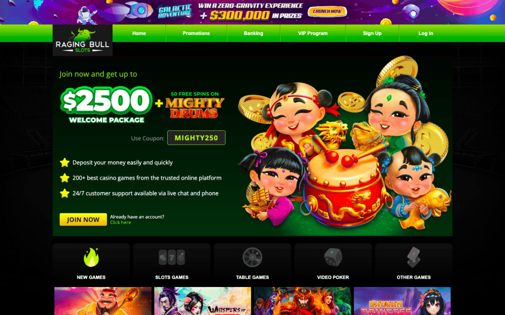 Raging Bull Casino homepage